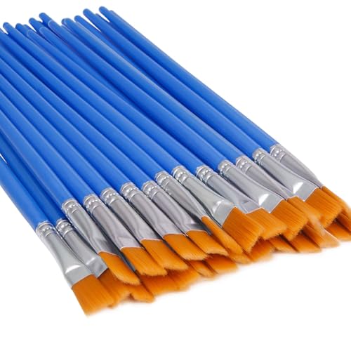 UPINS 30 Pcs Flat Paint Brushes, Small Brush Bulk for Detail Painting - size: 6.69inch, style: Flat Paint Brushes