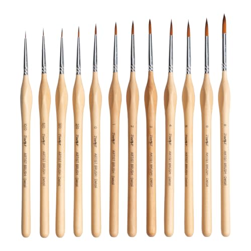 Miniature Paint Brushes 12 PCS, Fine Tip Model Paint Brushes, Wood - color: Wood