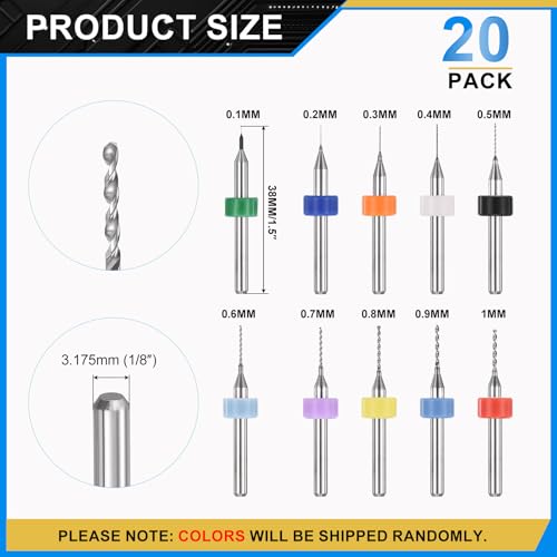 PATIKIL 20Pcs 0.1mm-1mm Micro Drill Bits Set Carbide Tungsten Steel - size: 0.1-1mm