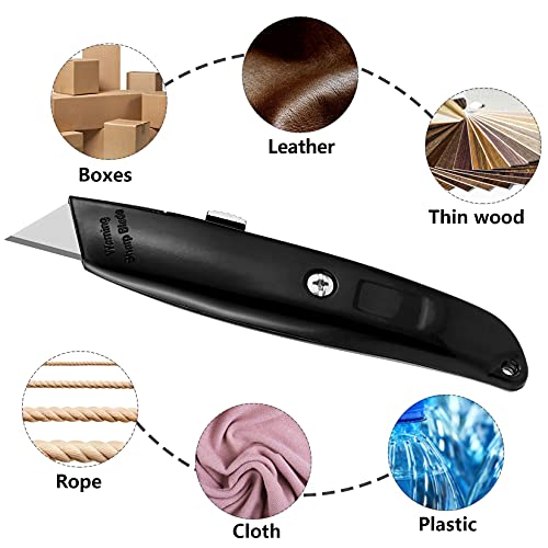 DIYSELF 4 Pack Box Cutters Retractable Utility Knife, Black - color: Black, size: 4 Pack