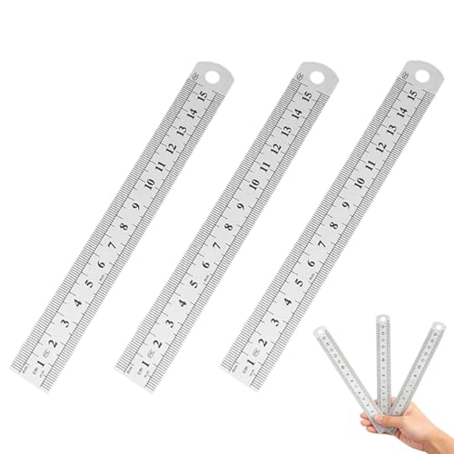 3PCS Stainless Steel Ruler Precision Straight Edge Measuring Tool Metric and Inch Scale Metal Drawing Engineering Craft Projects - color: silvery, size: 15CM