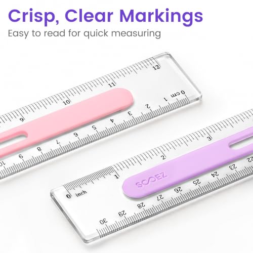 Sooez 3 Pack Ruler 12 Inch, Anti-Slip Clear Rulers for Kids School, Purple - color: Purple, size: 3 Pack