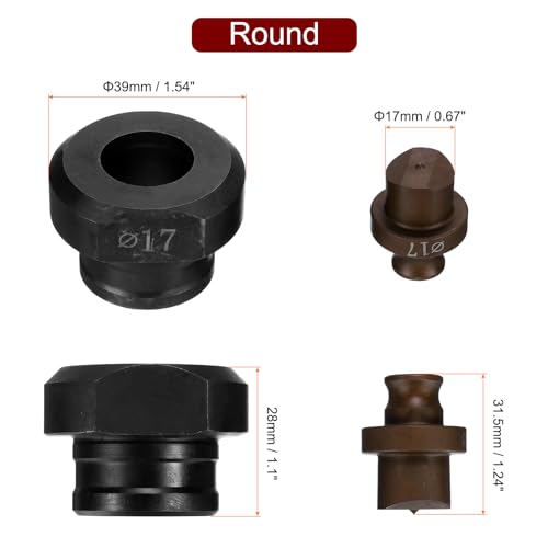 HARFINGTON Hydraulic Hole Punch Die 17mm Precise Round Hole Electric Punching Kit for MHP-20 JP-20, Burgundy & Black - size: 17mm