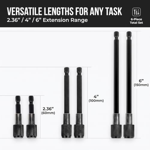 Drill Bit Extension, 6-Piece, 2.36"-6", Secure Locking