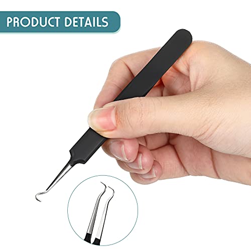 Honoson 3 Pcs Blackhead Tweezers Stainless Steel Tip Tool, Black - color: Black