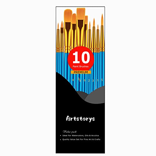 Artstorys 10Pcs Paint Brush Set, Small Round Detail Tips, Blue - color: Blue,nickel