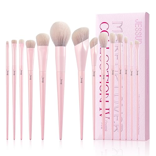 Jessup Makeup Brush Set 14pcs Face & Eye Makeup Brushes, Pink T495 - color: Pink-14pcs, size: Full Brush Set