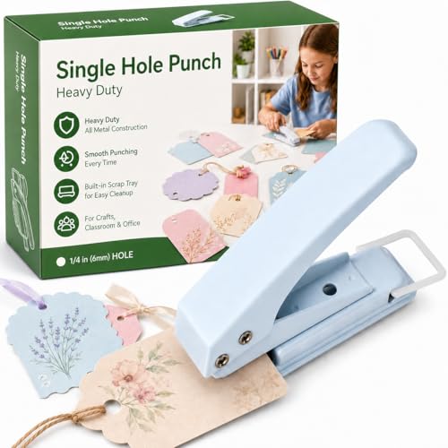 Hole Punch Heavy Duty, 1/4 in Single Hole Punch for Crafts, One Hole Paper Puncher & Perforadora de Papel, Easy and Smooth Punching for Classroom & Office Tasks, Crafts