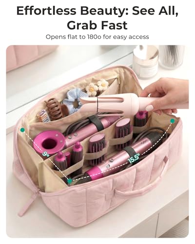 BAGSMART Hair Tool Travel Bag Compatible with Shark FlexStyle, Wide Open - color: Baby Pink