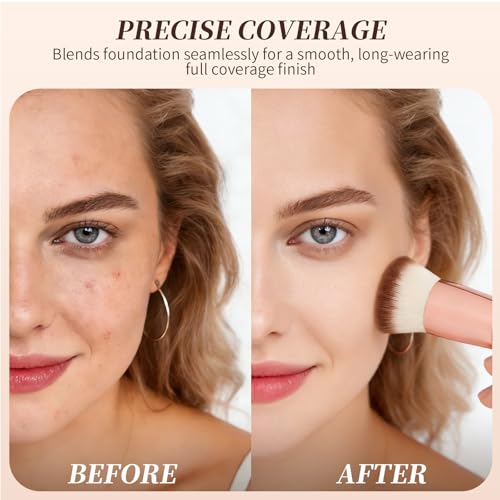 DUcare Foundation Brush for Liquid Makeup,Flat Top Kabuki Foundation Brushes - Premium Makeup Brush for Liquid, Cream, Powder,Buffing, Blending,Pink - color: Pink