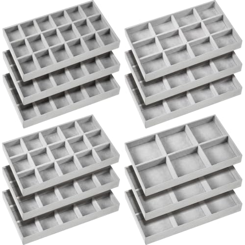 Junkin 12 Pcs Velvet Jewelry Organizer Tray, Stackable Storage - color: Gray