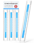 Sooez 3 Pack Ruler 12 Inch, Anti-Slip Clear Rulers for Kids School, Blue - color: Blue, size: 3 Pack