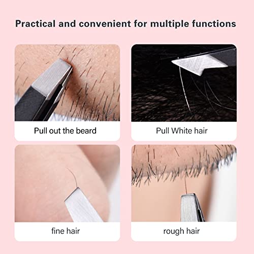 Derlaier 4Pcs Steel Tweezers Set, Eyebrow Blackhead Ingrown Hair Tool - color: Black