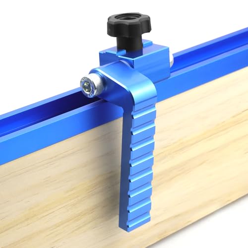 2-Pack T-Track Flip Stop for 3-Inch Woodworking Fence, Precision Blue Aluminum Miter Saw Stop Block for Universal & Double-Cut T-Tracks (23/64"), Adjustable Arm for Precise Repeatable Cutting - style: 2 Pack