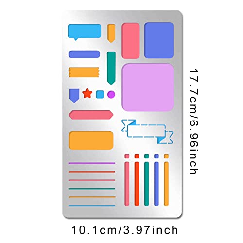 INFUNLY Bookmark Metal Journal Stencil Planner Stencils 4X7 Inches Stainless Steel Painting Stencils Kit Metal Frame Drawing Stencil Templates for DIY Engraving Painting Scrapbooking - color: Journal Metal Stencil