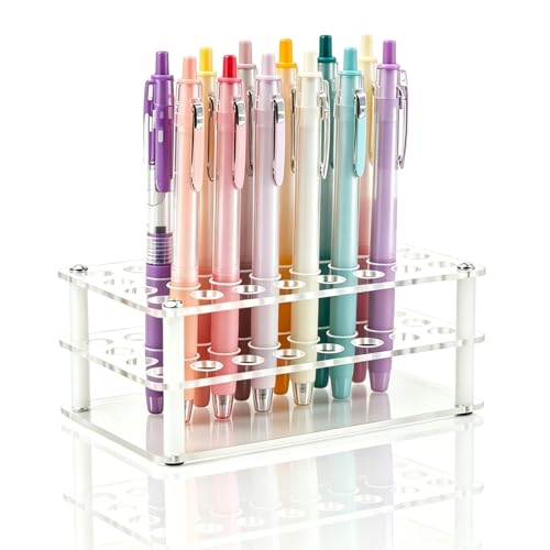 Acrylic Pen Display Holder, 32-Slots Pencil Display Stand Clear Paint Brush Holder Rack Organizer for Pens Pencils Artist (32)