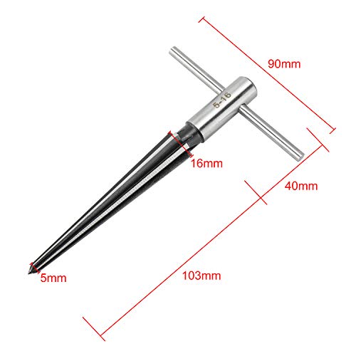 2 pcs Tapered Reamer T Handle 6 Fluted Chamfer Bridge Pin Hole Hand Held Reamer Sizes 1/8"-1/2" (3-13mm) & 5''-5/8'' (5-16mm) Handle Drilling Tools