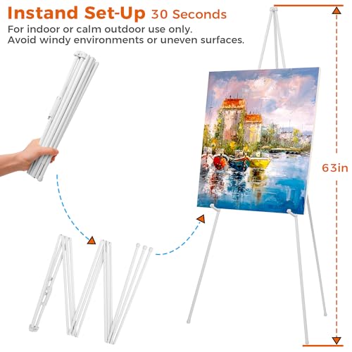 ARTASY 63" Easel Stand for Wedding Signs, White, 2 Packs with Carry Bags - color: White
