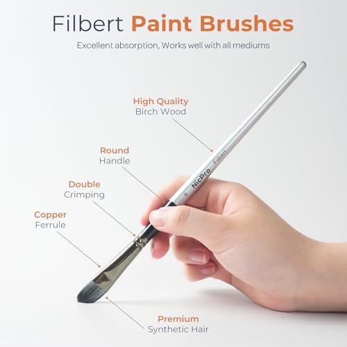 Nicpro 10 PCS Filbert Paint Brush Set for Acrylic, Watercolor, Oil, Gouache - size: 10PCS - Filbert