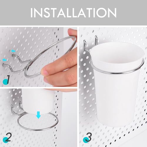 Pegboard Cups With Loops 6 Pack Peg Board Organizer Pencill Holders (White) - color: White