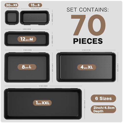 A-LUGEI【𝟳𝟬pcs 𝟲𝗦𝗶𝘇𝗲】 Tool Box Organizer and Storage drawer organizer - size: 70pcs-6 Size