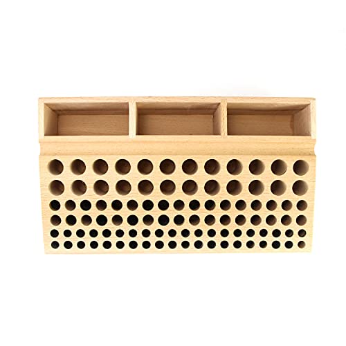 QWORK Leather Working Tool Holder, 98 Holes Wooden Leathercraft Tool Rack Stand Organizer with 3 Slots, Making Punch Tools Storage