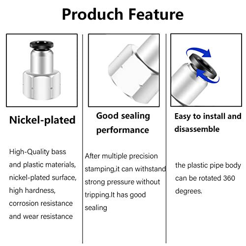 CEKER 1/4" Od x 1/2" NPT Female Thread Push to Connect Fittings, 1/4" Quick Connect Air Lines, 5 Pack - size: 1/4" OD X 1/2" FNPT