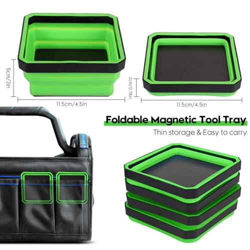 Magnetic Parts Tray 4-Pack – Collapsible Tool Holder for Screws & Bolts - color: Green, size: 4-Pack