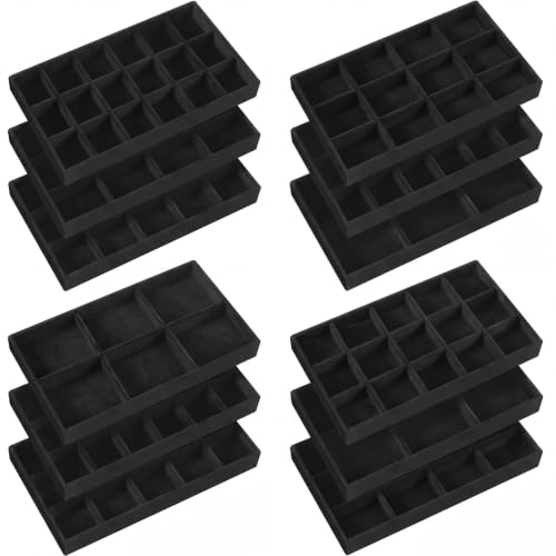 Junkin 12 Pcs Velvet Jewelry Organizer Tray, Stackable Storage - color: Black