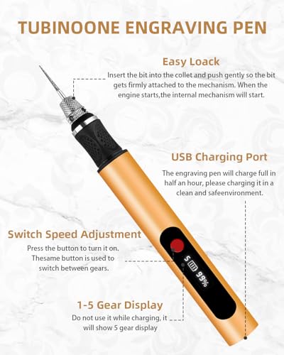 Engraving Pen for Metal Wood Glass Plastic, Engraving Tool 44Kits, 5 Speeds Up to 30000RPM, USB Rechargeable Engraver Kit Craft Gifts for Teens Adults Beginner with Guide Book