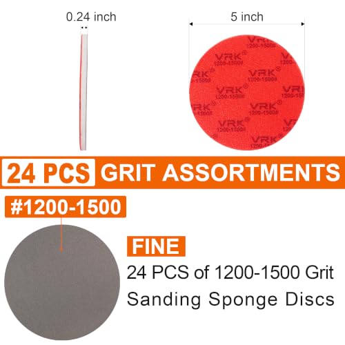 24 PCS 5 Inch Hook and Loop Sanding Sponge Discs Set 1200-1500 Grit - size: 5 In 1200-1500 Grit 24 PCS