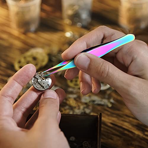 Honoson 6 Pieces Tweezers for Ingrown Hair Remover Pointed, Rainbow Color - color: Rainbow Color