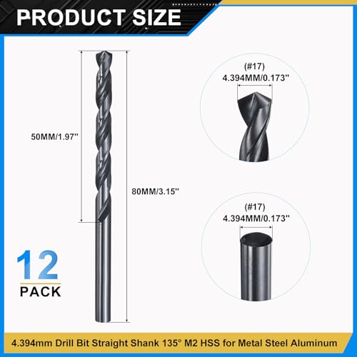 PATIKIL #17 Drill Bit Micro M2 High-Speed Steel 135° for Metal 12 Pack - size: #17 (4.394mm）