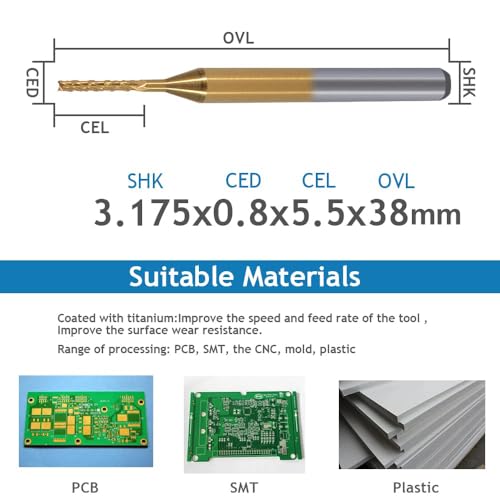 10Pcs 1/8'' Shank 0.8mm Titanium Coat Carbide End Mill Engraving Bits CNC Rotary Burrs Tool for PCB Mould Plastic Fiber Carbon Fiber Hardwood - size: 0.8mm