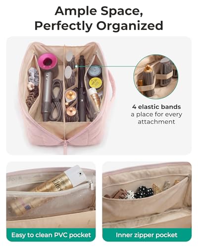 BAGSMART Hair Tool Travel Bag Compatible with Shark FlexStyle, Wide Open - color: Baby Pink