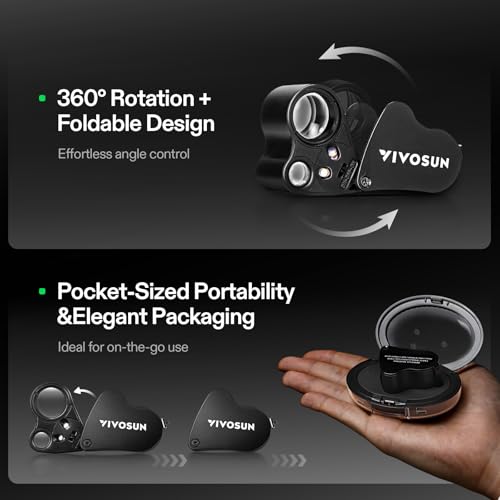 VIVOSUN 30X 60X Illuminated Jewelers Loupe with LED Light, Black, 1-Pack - color: Black, size: 1 Pack