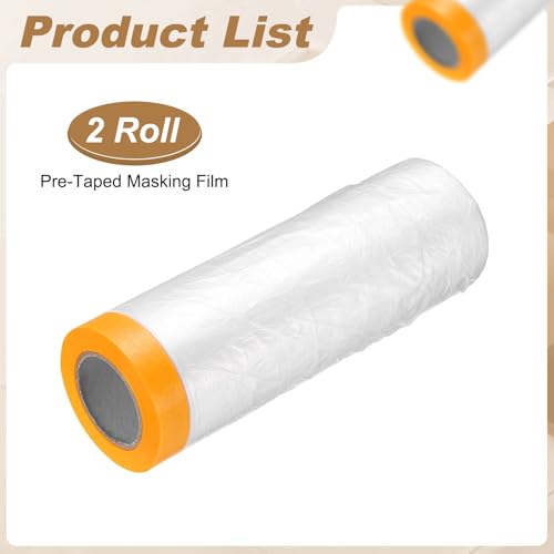HARFINGTON 2pcs Pre-Taped Masking Film 94.5" x65ft w Plastic Sheeting,Clear - color: Clear, size: 94.5"x65ft