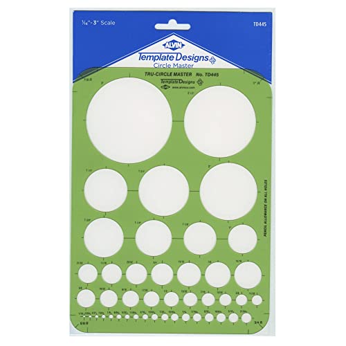 ALVIN TD445 Circle Guide Template, 44 Circles, 7 x 9-1/4 Inches, Drafting Stencil for Architects, Engineers, Artists and Students - style: TD445: 44 Circles, 7 x 9-1/4 in
