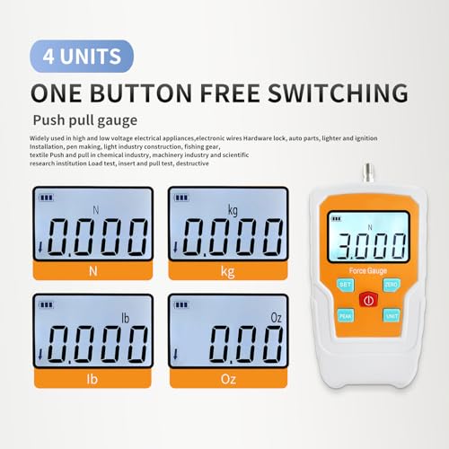 Digital Force Gauge Push and Pull Meter Dynamometer Tension Pressure Tester Thrust Meter Compression Load Plug Force Destructive Tests 3N/0.3kg/0.65lb - size: 0.65LB 3N