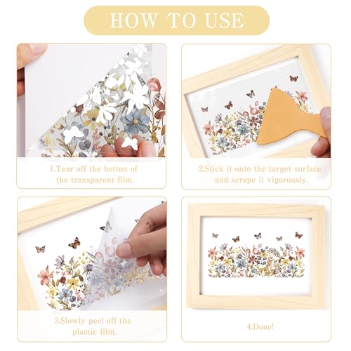 8 Pcs Boho Floral Rub-On Transfers for Furniture & Crafts - color: Boho Floral