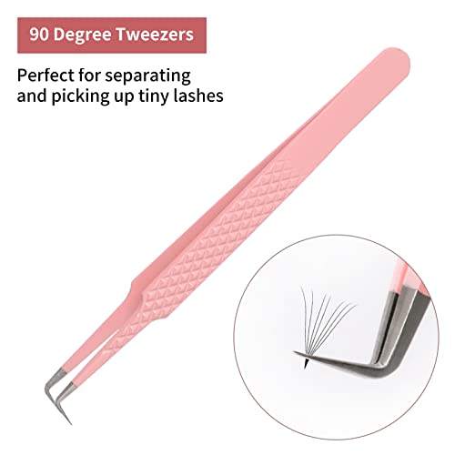 Lash Tweezers for Eyelash Extensions FADLASH Professional Japanese Stainless Steel Precision Lash Extension Tweezers Precise Individual Lashes Tweezers - size: 90 Degree Tweezers