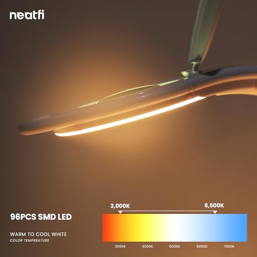 Neatfi Magnifying Lamp, Clamp, 3X 5-Inch Lens, 3 Light Modes (White) - color: White, size: 8 Diopter