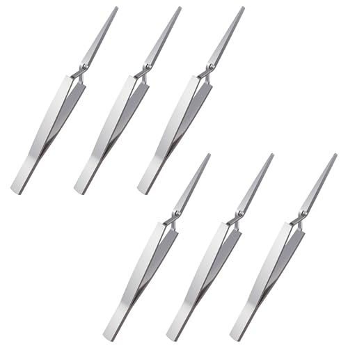 6 PCS Reverse Tweezers, Stainless Steel Craft Tweezers Precision, Model Cross Locking Scrapbook for Jewelry, Electronics, Laboratory, Model Making (Silver)