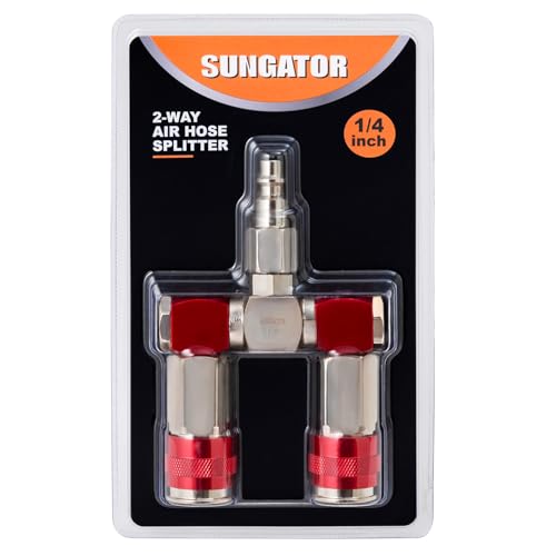 SUNGATOR 2 Way Air Hose Splitter, 1/4" Air Hose Compressor Fitting, Red