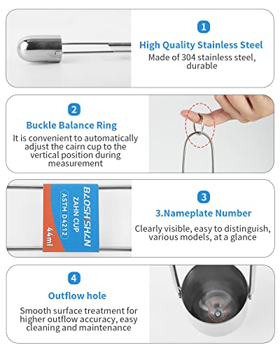 BAOSHISHAN No.2 Zahn Viscosity Cup, Stainless Steel, 20-250 cSt - size: NO.2