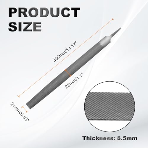 HARFINGTON 12" Half Round Medium Cut File Double Cut Teeth Medium Metal File High Carbon Steel T12 without Handle for Metal Wood Tool Sharpener, Gray - size: 12"