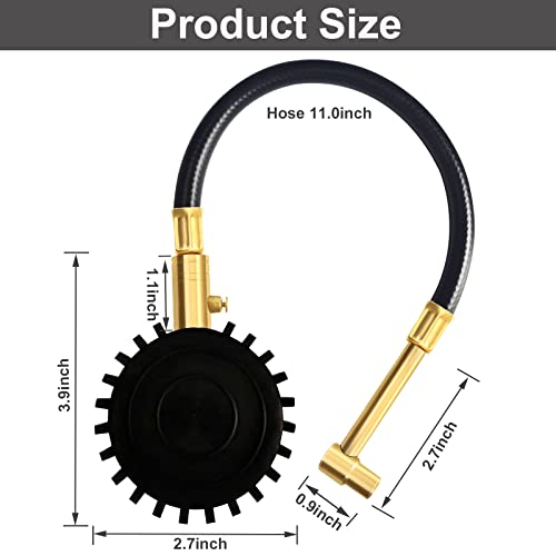 Motorcycle Tire Pressure Gauge 60 PSI, PUIBERS 2’’ dial Mechanical Tire Gauges with 90 Degree Right Angle Chuck Flexible Hose, Tires Guages for Pressure Glow in The Dark for Cars, Motos, Bicycles - size: 60PSI Motorcycle