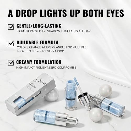 Ocean Blue White Shimmer Liquid Metallic Eyeshadow, Everyday Cool Toned Eye Shadow Makeup for Older Women, Multi-Dimensional Finish For Green Hazel Eyes, Mini Travel Size, Vegan & Cruelty-Free 10# - color: J-#10