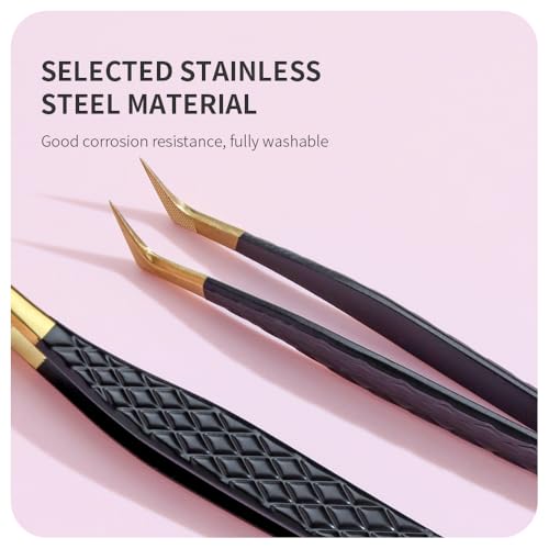 Lash Tweezers for Eyelash Extensions,Precision Fiber Tip for Volume Eyelash Extensions,Lash Extension Tweezers for Easy Application and Removal-A03+09+10 - size: 3PCS-04