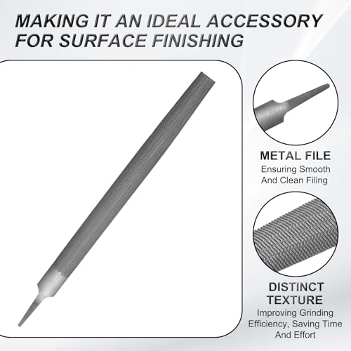 HARFINGTON 12" Half Round Medium Cut File Double Cut Teeth Medium Metal File High Carbon Steel T12 without Handle for Metal Wood Tool Sharpener, Gray - size: 12"